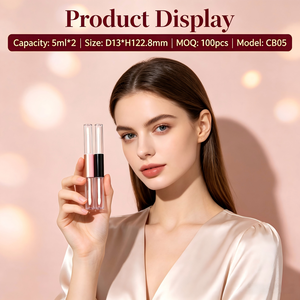 Tube de brillant à lèvres double embout <span class=keywords><strong>ISMAN</strong></span> 2-en-1 vide 10 ml avec applicateur Doe Foot transparent blanc rond en ABS PETG – Vente en gros cosmétique bicolore - Product Image 2