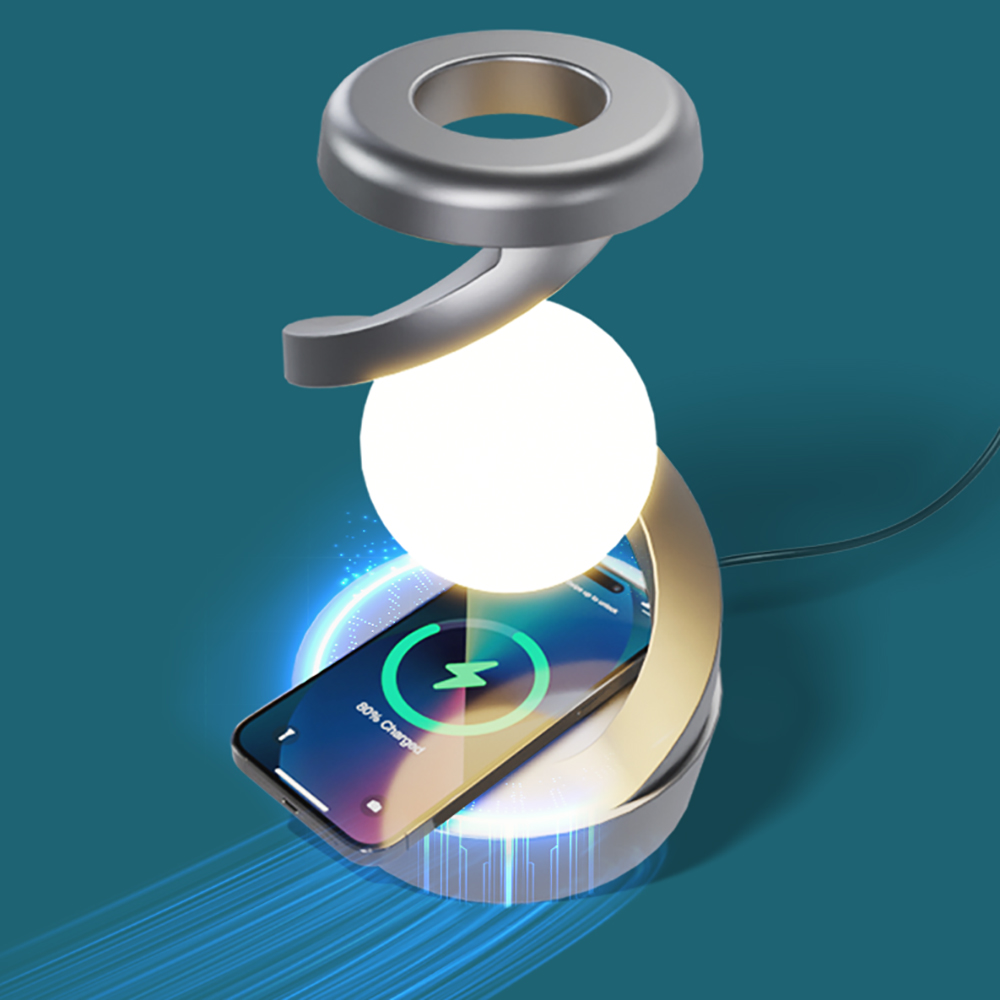 Lampe De Table Flottante Créative 15W - Chargeur Sans Fil - Rotation RVB