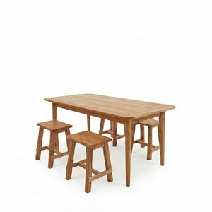 Juego de Mesa de Comedor Rectangular de Madera Moderna con 4 Taburetes, Diseño Minimalista Estable, Muebles para el Hogar - Product Image 1