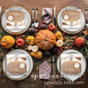 Pumpkin Shaped Wooden <b>Cheese</b> Board With <b>Knife</b> And Fork <b>Set</b> For Autumn Thanksgiving Party Decoration - Product Image 3