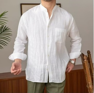 <span class=keywords><strong>Camicia</strong></span> Estiva da Uomo <span class=keywords><strong>Marrone</strong></span> a Maniche Lunghe, Casual, con Bottoni, Traspirante, in <span class=keywords><strong>Lino</strong></span>, con Colletto Rialzato, Antipiega - Product Image 4