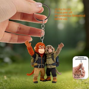 Porte-clés singe randonneur en acrylique plat 2D, breloque mignonne pour sac à dos de couple, cadeau de voyage, pendentif de sac extérieur avec <span class=keywords><strong>film</strong></span> protecteur - Product Image 5