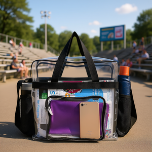 Sac fourre-tout transparent avec pochette zippée, approuvé pour les stades, sac à bandoulière rectangulaire en PVC pour charge de 11 lb, produit promotionnel - Product Image 2