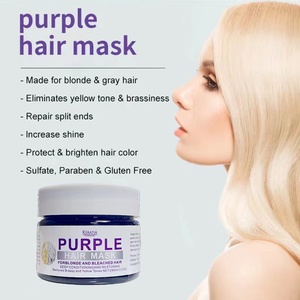 Masque capillaire à la kératine violette, soin hydratant en profondeur pour cheveux blonds, argentés, platine, réparation des dommages, sans teinte jaune - Product Image 3