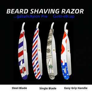 Nouveauté : Rasoir à barbe pliable, rasoir à lame droite en acier inoxydable pour hommes, rasoir de barbier en plastique pour le soin du visage - Product Image 2