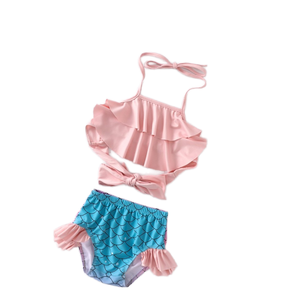 Traje de baño de playa para niñas de tres piezas con estampado de animales de sirena para niños <span class=keywords><strong>Bikini</strong></span> con tirantes divididos con tela transpirable INS para - Product Image 1