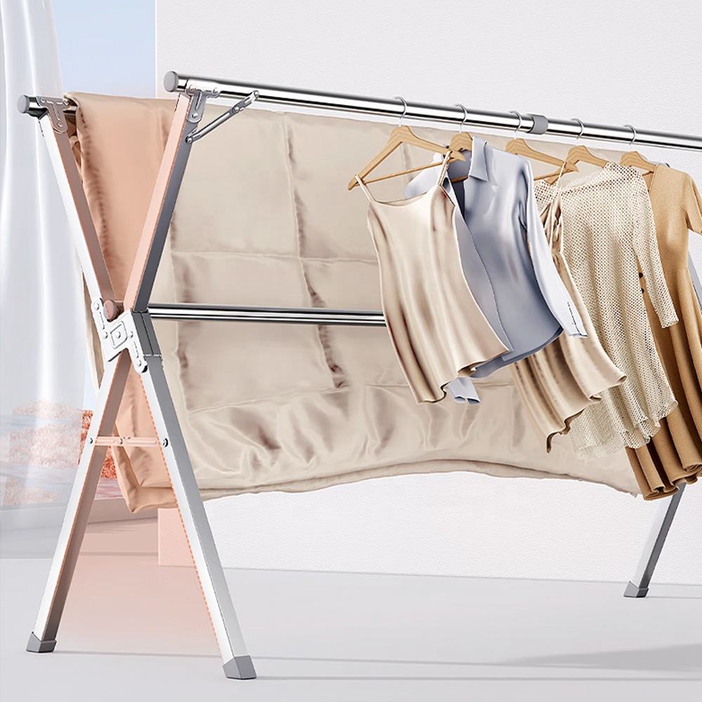 Foldable Clothes Hanger Metal Laundry Drying Rack X-shaped Folding