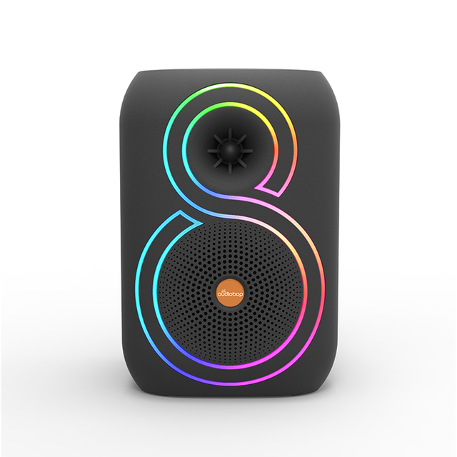 Oudiobop 2025 8-inch Outdoor Subwoofer with RGB LED Lighting and Microphone Plastic Cabinet for Family Music in the Outdoors