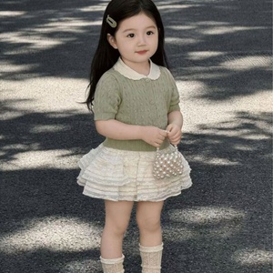 Nouvel ensemble de vêtements printemps-été 2026 pour filles - Ensemble deux pièces tendance en <span class=keywords><strong>tricot</strong></span> à manches courtes et <span class=keywords><strong>jupe</strong></span> à volants - Product Image 2