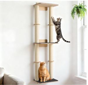 Étagères murales personnalisées pour chats de 57 pouces, meubles en bois pour grimper avec deux poteaux à gratter en <span class=keywords><strong>sisal</strong></span>, perchoir moquetté, étagère flottante pour chats - Product Image 1