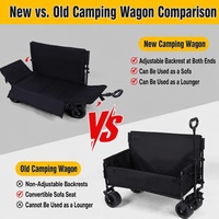 Chariot utilitaire pliable à quatre roues, chaise longue pliante, rangement d'outils, poignée de traction, poches latérales pour le camping en plein air