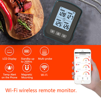 Thermomètre de viande sans fil WiFi OEM numérique à 4 sondes multiples avec écran LCD en plastique, alarme USB-C pour barbecue et cuisine