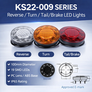 Nuevo <span class=keywords><strong>Kit</strong></span> de <span class=keywords><strong>Luces</strong></span> Traseras LED Redondas 3 en 1 para Reversa, Direccional y Freno |   Luz de Freno para Camión y <span class=keywords><strong>Remolque</strong></span> de 12V, 19 LED, IP65, Certificación ECE |   100x37mm - Product Image 1