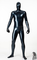 Combinaison en latex noir intégrale pour homme El Gimperator avec gaine pour pénis, épaisseur 0,4 mm, capuche et gants inclus