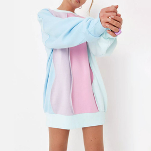 Sudadera con capucha de bloque de tres colores para mujer, sudaderas con capucha coloridas largas de talla grande, novedad de 2024 - Product Image 1