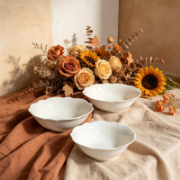 Collection de vaisselle blanche JQY, ensemble de plats en porcelaine, assiettes et bols à bord festonné en porcelaine fine pour hôtels, restaurants et traiteurs