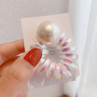 Neue große bunte Perlen Mädchen Frauen klare Perle elastische Haar bänder Charme Draht Telefon Telefon leitung Spule Schnur Draht Haar gummis
