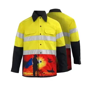 Factory Digital Printing High Visibility Reflective shirt Work Clothes for Men Long Sleeve Road Coal Mine Tooling