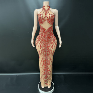 Novance Y4303 Abito da <span class=keywords><strong>Sera</strong></span> Chic con Strass Rossi Scintillanti per Donna, Vestito Lussuoso ed Elegante per Feste <span class=keywords><strong>di</strong></span> Compleanno - Product Image 1