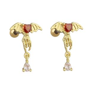 أقراط هالويونِ قرط كمثرى على شكل قلب الخفافيش الفضية الإبداعية - Product Image 1