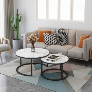 Ensemble <span class=keywords><strong>de</strong></span> tables basses convertibles en acier inoxydable au design nordique minimaliste moderne <span class=keywords><strong>avec</strong></span> plateau en marbre pour petits espaces, salon, restaurant - Product Image 4