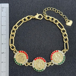 Ingrosso gioielli in rame 14k placcato in oro vendita calda ovale zircone vergine maria religioso Figaro braccialetti Pulsera Cristiana - Product Image 6