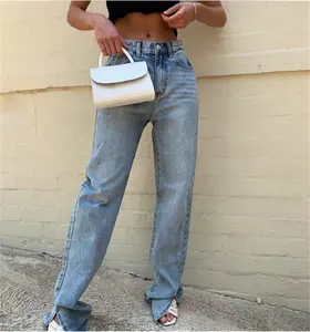 Женские джинсы в стиле High Street с длинным подолом и разрезом, новинка 2021, джинсы Mom с высокой талией для женщин