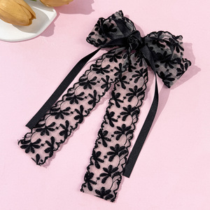 Grosir klip rambut busur pita elegan Perancis klip busur bordir renda dengan pita Tulle tipis untuk wanita - Product Image 4