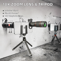 Lente Teleobjetivo con Zoom 18X y Trípode para iPhone/Teléfonos, Enfoque Manual, Óptica Universal de Vidrio