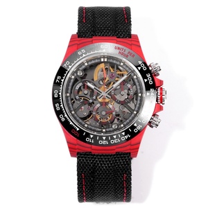 <span class=keywords><strong>Montre</strong></span> pour homme haut de gamme personnalisée en fibre de carbone rouge, squelette, multi-cadrans, mouvement automatique 4130, bracelet en nylon noir - Product Image 1