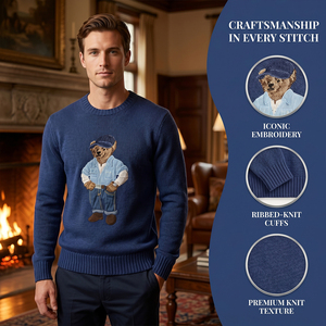 Suéter de Punto Grueso 7GG para Hombre, Estilo Preppy <span class=keywords><strong>Vintage</strong></span>, con Jacquard de Oso, Diseño Retro con Estampado Animal, Mezcla de Lana, para Invierno - Product Image 2