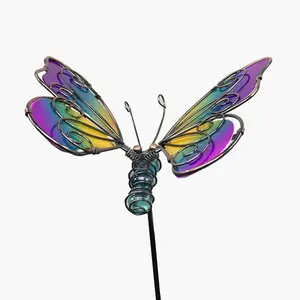 Palos de mariposa de cristal de colores, ornamento de jardín