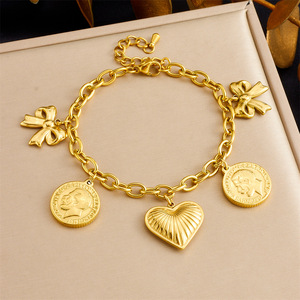 Fashion Charm Bracelet Gold Tone Multi Element Pendant Chain Unisex Jewelry - Product Image 4