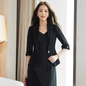 Acetate Satin Slip Dress V-Neck Mid Length Solid Color Elegant For Layering Women's Evening Dress With Blazer Option - Product Image 2