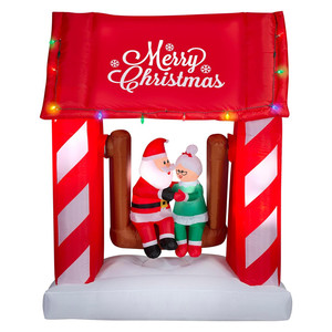 Gonfiabili Natalizi Economici 7FT, Babbo Natale e Signora Claus Animati su Altalena con Luci LED Integrate - Product Image 1