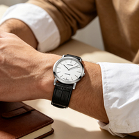 Reloj de Pulsera SINOBI Personalizado OEM Ultrafino de Acero Inoxidable con Correa de Cuero, Reloj de Cuarzo Minimalista con Cristal de Zafiro, Reloj de Pulsera Delgado para Hombre, Venta al por Mayor