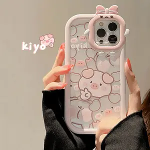 크리 에이 티브 성격 귀여운 만화 핑크 돼지 디자이너 2 1 안티 가을 쉘 휴대 전화 케이스 아이폰 14 13 12 11 프로 맥스