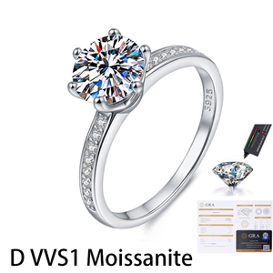 Anillo de Plata de Ley S925 con Seis Garras y Moissanita Redonda de 2CT, Anillo de Compromiso Sencillo y Moderno para Pareja, Venta al por Mayor de Fábrica - Product Image 1