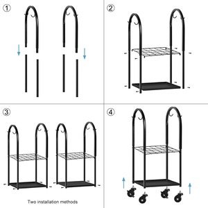 Support à bois mobile en métal <span class=keywords><strong>avec</strong></span> roues et 4 crochets – Organisateur de rangement pour bûches intérieur/extérieur pour cheminée/patio/brasero – Noir, écologique, moderne - Product Image 3