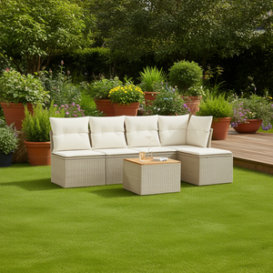 Ensemble de canapés de jardin en rotin beige 6 places, mobilier d'extérieur résistant aux intempéries, design contemporain - Product Image 2