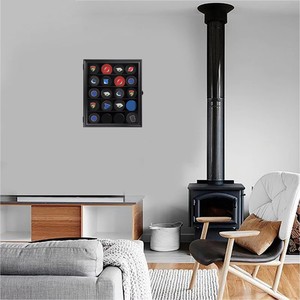 Vitrine murale noire grand format pour 20 rondelles de hockey, avec verre véritable, type boîte à ombre, pour collection - Product Image 3