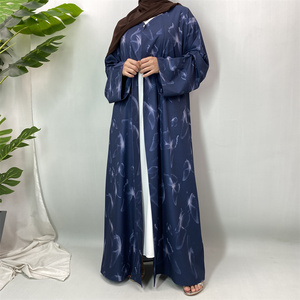 Popular Printed Open Abaya Muslim Women Modest Long Sleeve Abaya Dubai Style Kaftan with <b>Pockets</b> 1498# - Product Image 5