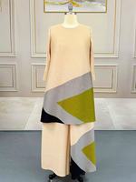 Set Pakaian Wanita Plus Size Miyake Fashion, Pleated Solid Ramah Lingkungan 100% Polyester, Model Longgar, Panjang Mata Kaki, Bordir Manik-manik