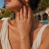SUMMLY Trendiges Urlaubs-Zirkon-Flugzeug Y-förmiges Fingerkettenarmband, 18k vergoldet, Edelstahlkette für Damen, Geschenk
