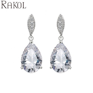 RAKOL EP2040 Mode Luxueux Grand Pendentif Goutte D'eau Zircon Déclaration Femmes Boucles D'oreilles 2022 - Product Image 1
