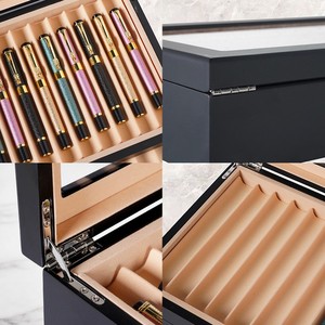 Estuche de Exhibición para Bolígrafos de Lujo en Negro Mate Lacado, Caja Organizadora de 2 Niveles con 24 Ranuras para Plumas Estilográficas, Cofre de Almacenamiento de Madera con Ventana de Vidrio - Product Image 4