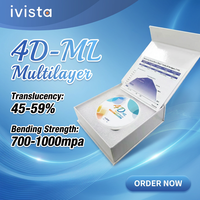 IVISTA 4D-ML 700-1000Mpa Ketahanan Tekuk 45%-59% Disk Keramik Zirkonia Multilayer Translusen untuk Teknologi Gigi