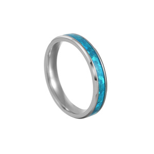 Recém-chegados anel holográfico azul do aço inoxidável com embutimento cintilante | Moda banda anel para homens e mulheres - Product Image 2