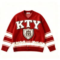 Nouveau style tendance, cardigan personnalisé ODM avec étiquette, boutons décoratifs, lettres, col en V surdimensionné, tricoté en polyester/nylon