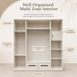 Armoire en acier avec portes coulissantes imprimées, double miroir et tiroirs pour le rangement de vêtements et l'organisation de la maison dans une chambre moderne - Product Image 2